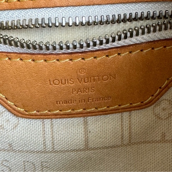 Louis Vuitton Neverfull MM Damier Azur Tote Bag Cream Checkered Purse Authentic - Picture 11 of 16